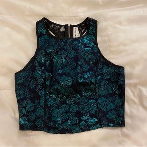 Black and Teal Blue Crop Top
